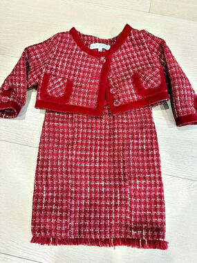 Ivy City Baby Tweed Mini Dress & Cropped Jacket Red | 12-24 months